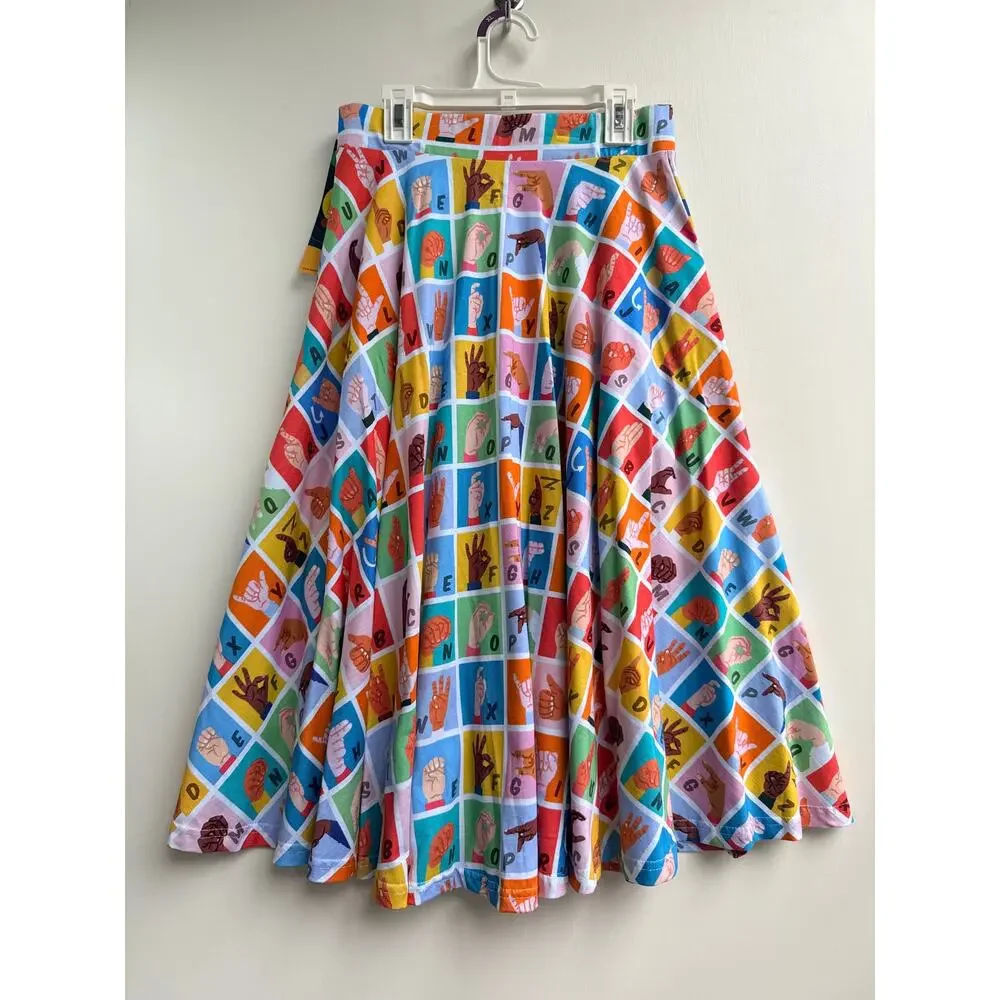 Svaha USA ASL Sign Language Alphabet Organic Cotton Twirl Skirt Pockets XS NWT